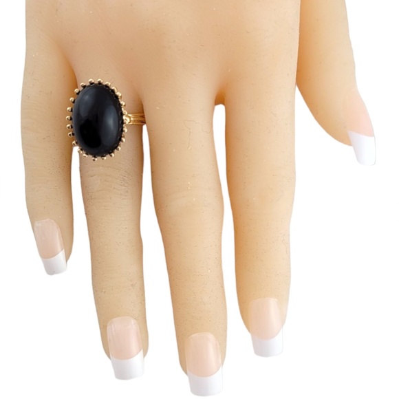 14K Yellow Gold Onyx Ring Size 6.25 #16163 - Picture 6 of 7